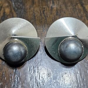 Silver and Black Round Earrings